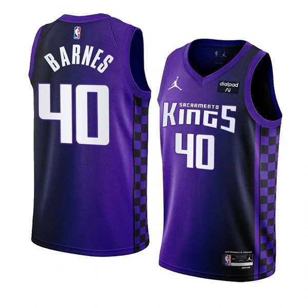 Men%27s Sacramento Kings #40 Harrison Barnes Purple 2023-24 Statement Edition Swingman Stitched Jersey Dzhi